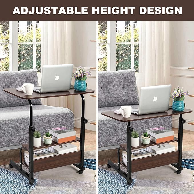Height Adjustable Home Office Desk Movable Convenient Desk Small Spaces Computer Table Bedside Storage Desk Portable Desk Living Room Sofa Furniture Fashion Desk Size 15.7 * 31.5 Inch Brown - LeafyLoom