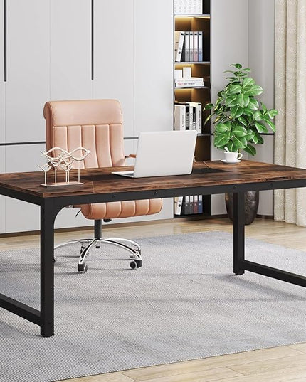 Tribesigns Modern Computer Desk, 70.8 x 35.4 inch Large Executive Office Desk Computer Table Study Writing Desk Workstation for Home Office,Rustic/Black - LeafyLoom