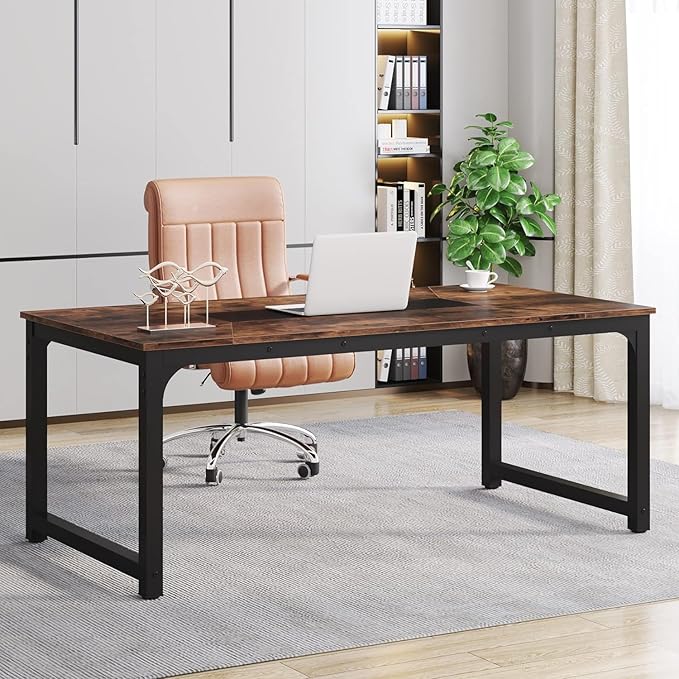 Tribesigns Modern Computer Desk, 70.8 x 35.4 inch Large Executive Office Desk Computer Table Study Writing Desk Workstation for Home Office,Rustic/Black - LeafyLoom