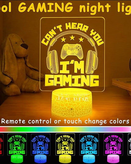 Can't Hear You I'm Gaming Night Light 16 Colors Changing with Remote&Touch Models Bedside Room Video Games Decor 3D Illusion Lamp as Men Gamers Teenagers and Kids Chritmas Birthday Gifts - LeafyLoom