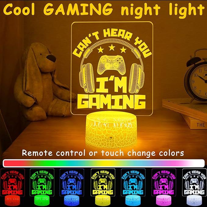 Can't Hear You I'm Gaming Night Light 16 Colors Changing with Remote&Touch Models Bedside Room Video Games Decor 3D Illusion Lamp as Men Gamers Teenagers and Kids Chritmas Birthday Gifts - LeafyLoom