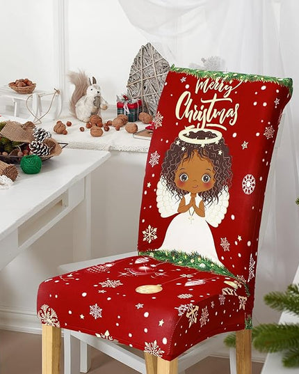 Ganeen 6 Pcs Christmas Chair Covers Merry Christmas Chair Back Cover Stretch Christmas Seat Cover Washable Xmas Dining Chair Protector Slipcover for Dining Room Kitchen Holiday Party (African Style) Ganeen