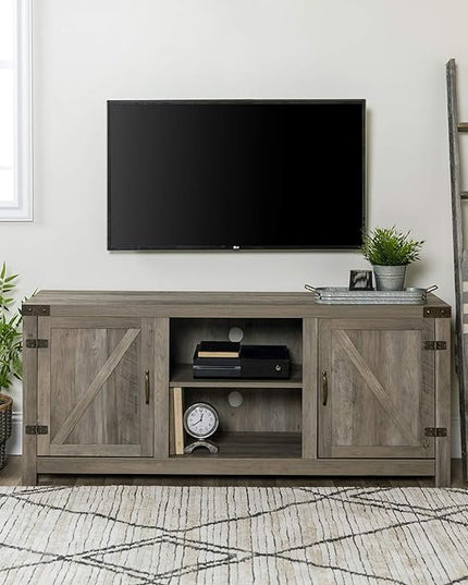 Walker Edison Georgetown Modern Farmhouse Double Barn Door TV Stand for TVs up to 65 Inches, 58 Inch, Grey - LeafyLoom