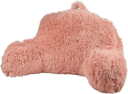 Klear Vu Shaggy Bed Rest Back Support Pillow for Adults, and Kids, Serves as Lumbar and Arm Support while on Bed, Chair, Couch, Sofa and Floor - Large Reading Pillow, 30" x 21", Peach - LeafyLoom