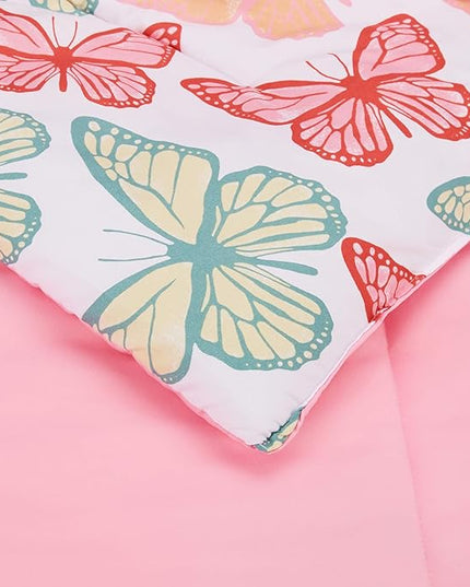 Amazon Basics Kid's Easy Care Microfiber Bed-in-a-Bag 5-Piece Bedding Set, Twin, Butterfly Friends - LeafyLoom