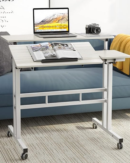 SDHYL 31.5 inches Movable Laptop Desk with Mouse Board Adjustable Height and Angle Anti-Slip Workstation Home Office Desk with Tablet Slot Portable Student Desk, White Maple, S7-ZS-101-2MP-US - LeafyLoom