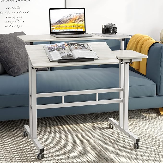 SDHYL 31.5 inches Movable Laptop Desk with Mouse Board Adjustable Height and Angle Anti-Slip Workstation Home Office Desk with Tablet Slot Portable Student Desk, White Maple, S7-ZS-101-2MP-US - LeafyLoom