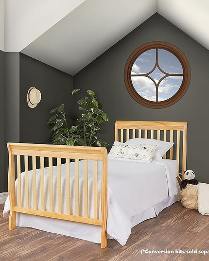 Aden 4-in-1 Convertible Mini Crib In Natural, Greenguard Gold Certified, Non-Toxic Finish, New Zealand Pinewood, With 3 Mattress Height Settings - LeafyLoom