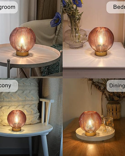 Battery Powered Lamp, Cordless Table Lamps Battery Operated Lamp for Bedside Nightstand, Small Lamps for Living Room Decorative Table Battery Lamp Bedroom-Red - LeafyLoom