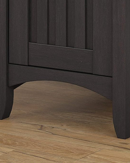 Bush Furniture Salinas L Shaped Desk with Storage in Vintage Black | Modern Farmhouse Corner Table with Drawers and Cabinets for Home Office - LeafyLoom