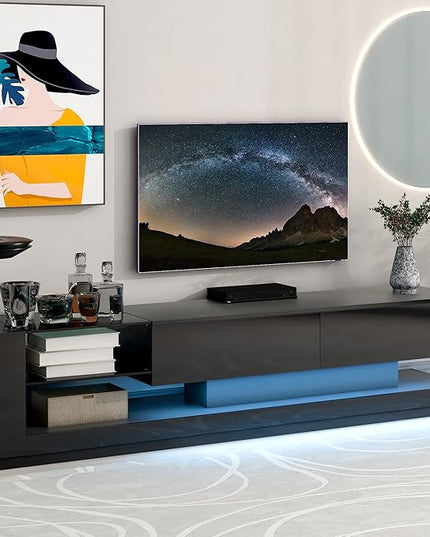 NicBex TV Stand for 75 Inch TV LED Entertainment Center Media Storage Console Table with 2 Media Storage Cabinets and 16-Color RGB LED for Living Room,Bedroom, 70.8 Inch,Black - LeafyLoom