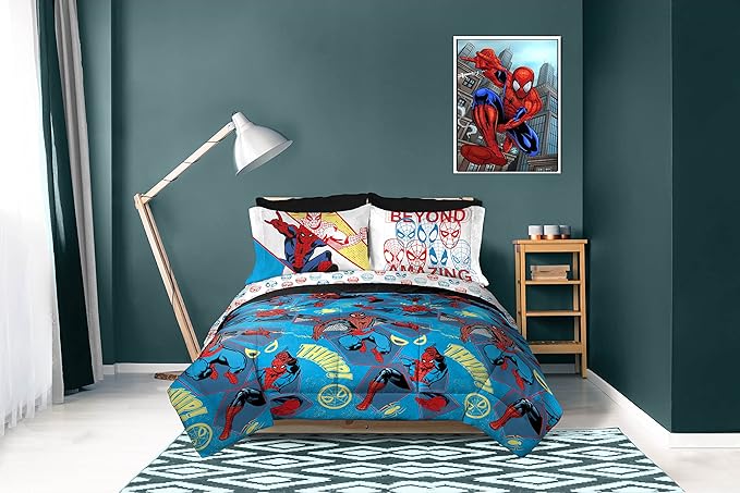 Marvel Spiderman Beyond Amazing 7 Piece Queen Size Bed Set - Includes Comforter & Sheet Set Bedding - Super Soft Fade Resistant Microfiber (Official Product) - LeafyLoom