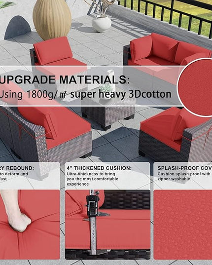 Kullavik 9PCS Outdoor Patio Furniture Set PE Wicker Rattan Sectional Sofa Patio Conversation Sets,Red - LeafyLoom
