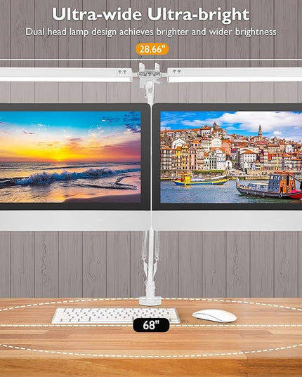 LED Desk Lamp with Clamp, Super Bright Double Head Desk Lamps for Home Office, 5 Color Modes, 10%~100% Dimmable Brightness, Architect Task Desk Light, Modern Swing Arm Workbench Desk Lighting - LeafyLoom