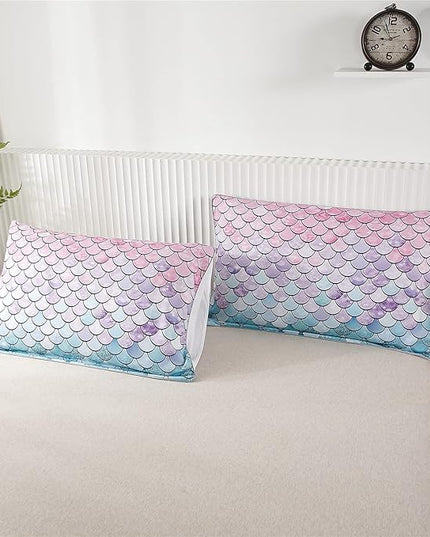 RYNGHIPY 3Pcs Colorful Mermaid Scale Print Comforter Bedding Set Full Size, Soft Microfiber Coverlet Set/Bedspread/Quilt Set with Colorful Scale Design (Mermaid,Full) - LeafyLoom