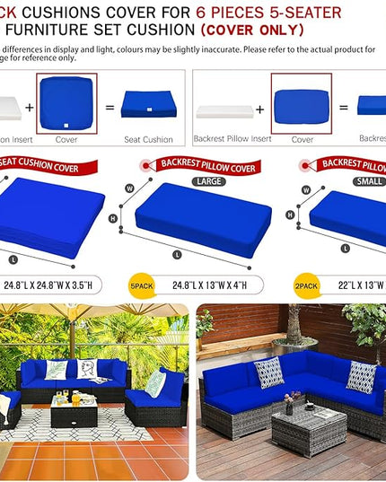 ClawsCover 12 Pack Outdoor Seat and Back Cushions Replacement Covers Fit for 6Pieces 5-Seater Wicker Rattan Patio Furniture Conversation Set Sectional Couch Chairs,Royal Blue-Include Cover Only - LeafyLoom