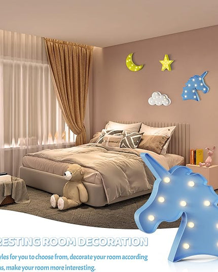 Blue Unicorn Decor, Battery Powered Unicorn Night Light for Kids, Unicorn Party Decorations, Unicorn Birthday Decorations for Girls, Girls Night Light, Girls Room Decor - LeafyLoom