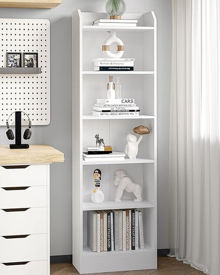 6-Tier Bookshelf, 66.7 Inches Floor Standing Bookcase, Display Storage Shelf, Corner Shelf, Home Decor Furniture for Home Office, Living Room, Bedroom, White 02903XBC - LeafyLoom