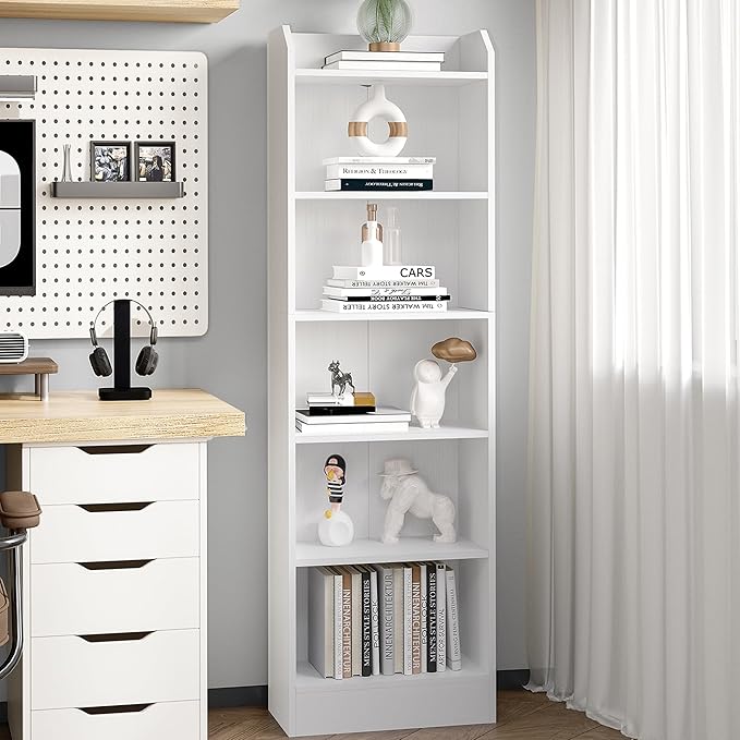 6-Tier Bookshelf, 66.7 Inches Floor Standing Bookcase, Display Storage Shelf, Corner Shelf, Home Decor Furniture for Home Office, Living Room, Bedroom, White 02903XBC - LeafyLoom