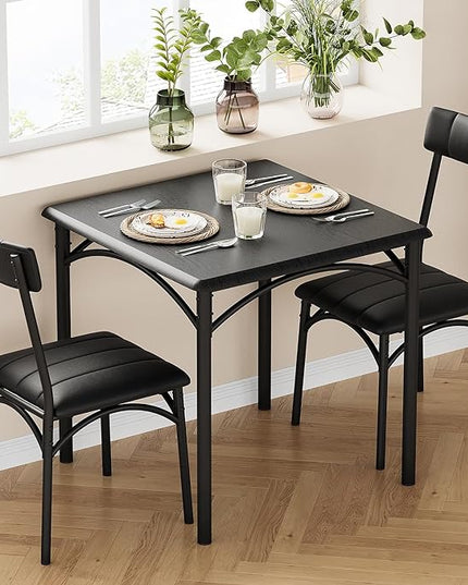 GAOMON Dining Table Set for 2, Kitchen Table and Chairs for 2 with Upholstered Chairs, 3 Piece Dining Room Table Set, Square Kitchen Table Set for Small Space, Apartment, Studio, Rustic Black - LeafyLoom