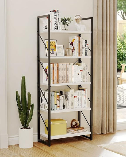 YITAHOME 5-Tier Bookshelf, Freestanding Black and White Book Shelf, Modern Minimalist Open Display Storage Book Shelves Standing Shelving Unit for Living Room Bedroom Home Office, White - LeafyLoom