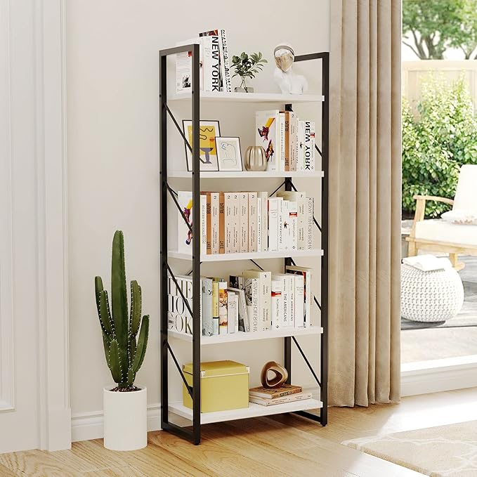 YITAHOME 5-Tier Bookshelf, Freestanding Black and White Book Shelf, Modern Minimalist Open Display Storage Book Shelves Standing Shelving Unit for Living Room Bedroom Home Office, White - LeafyLoom
