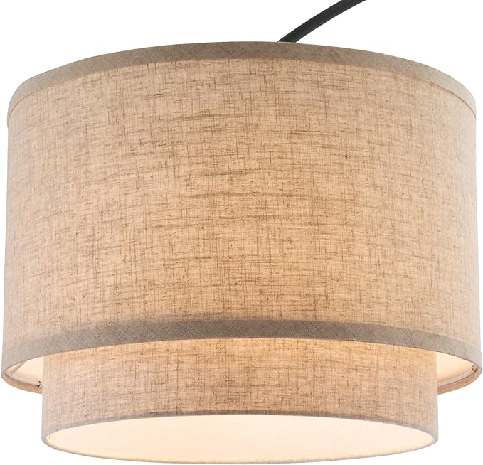 Modern 81" Tall Dimmable REMOTE CONTROL Standing Arc Floor Lamps with for Living Room - Corner Light Arching Lamp with Beige Double Shade and Marble Base - LeafyLoom