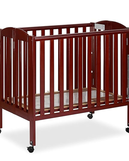 Dream On Me 3 in 1 Portable Folding Stationary Side Crib in Cherry, Greenguard Gold Certified, Safety Wheel with Locking Casters, Convertible, 3 Mattress Heights - LeafyLoom