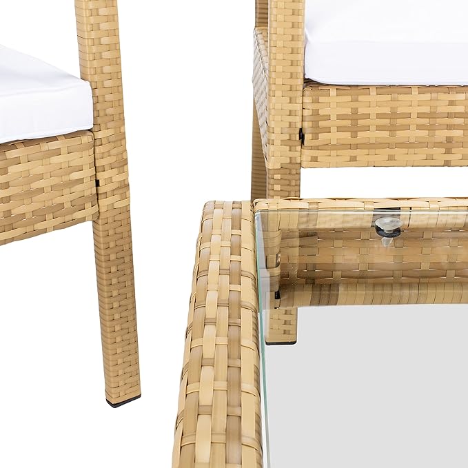 SAFAVIEH Outdoor Collection Bassey Natural/White Cushion 4-Piece Conversation Patio Set PAT7507D - LeafyLoom