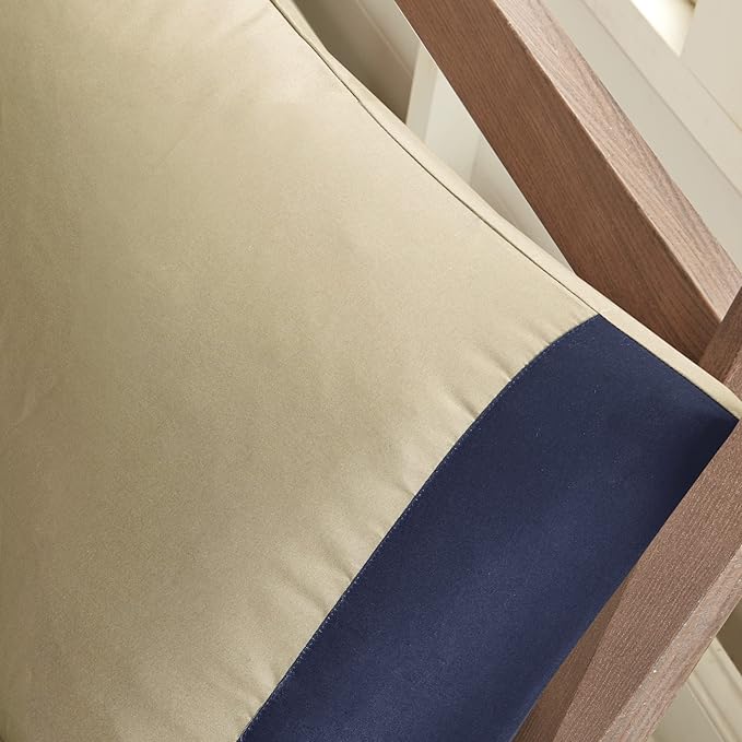 Intelligent Design Robbie Cozy Comforter Set Bed in A Bag, Modern Casual All Season Bedding Set, Matching Sham, Decorative Pillow, Navy/Tan, Twin XL, 7 Piece - LeafyLoom