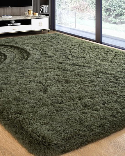 Softlife Ultra Soft Fluffy Area Rugs for Bedroom, Girls and Boys Room Kids Room Nursery Rug, 3 x 5 Feet Shaggy Fur Indoor Plush Modern Floor Carpet for Living Room Christmas Decor, Olive Green - LeafyLoom