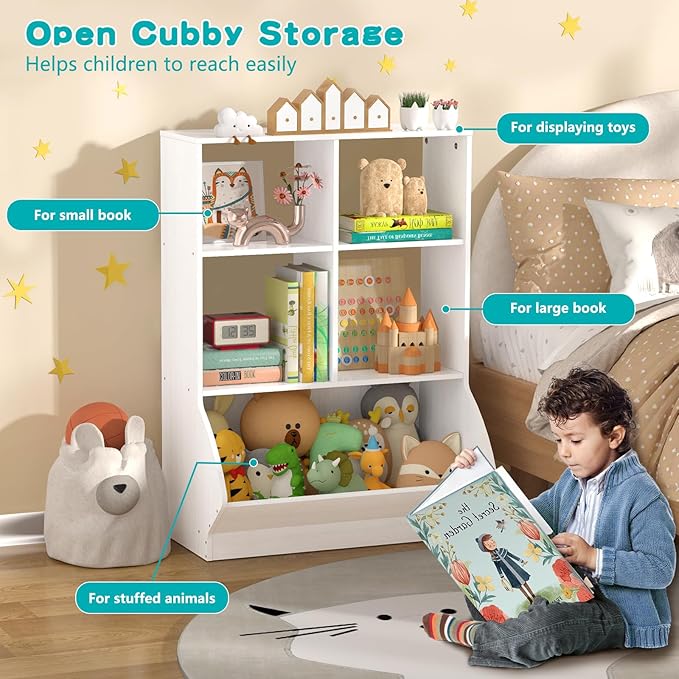EasyCom 3 Tier Toy Storage Organizer, 5 Cube Toy Shelf and Bookcase Storage Cabinet, Book Shelf for Playroom Bedroom Living Room Nursery White - LeafyLoom