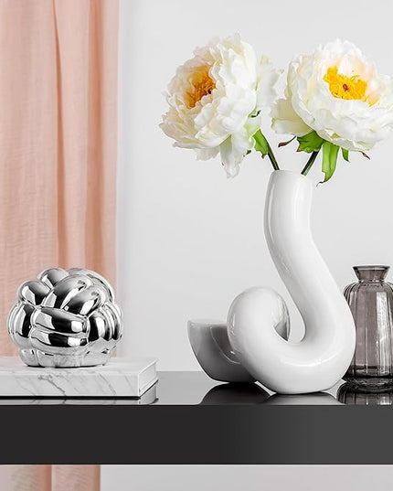 Silver Decor Knot, Silver Table Decor, Coffee Table Decor, Shelf Decor, Modern Decor for Decorative Books, Decorative Objects (5X4inc) - LeafyLoom
