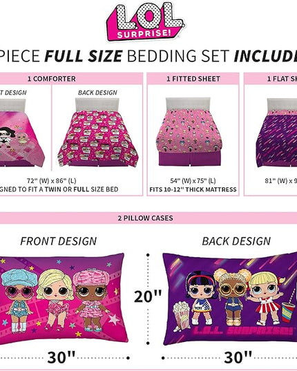 Franco Kids Bedding Super Soft Comforter and Sheet Set, 5 Piece Full Size, LOL Surprise - LeafyLoom