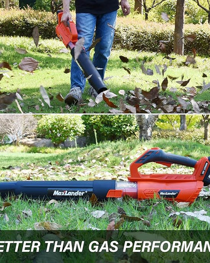 MAXLANDER Leaf Blower Cordless - 20V Electric Cordless Leaf Blower with 2 Batteries and Charger, 2.0Ah Battery Powered Leaf Blowers with 2 Speed Mode for Lawn Care, Blowing Leaves - LeafyLoom