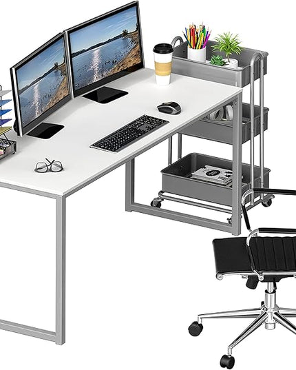 SHW Home Office 55-Inch Computer Desk, 24" Deep, White - LeafyLoom