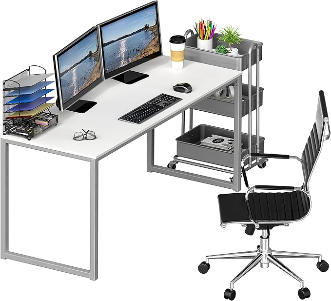 SHW Home Office 55-Inch Computer Desk, 24" Deep, White - LeafyLoom
