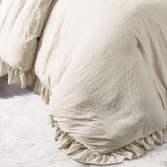 Lush Decor Reyna Ruffle Comforter Set - 3 Piece Cozy Ruffled Bedding Set - Timeless Elegance and Comfort for Bedroom - California King, Wheat - LeafyLoom