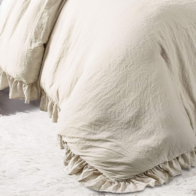 Lush Decor Reyna Ruffle Comforter Set - 3 Piece Cozy Ruffled Bedding Set - Timeless Elegance and Comfort for Bedroom - King, Wheat - LeafyLoom