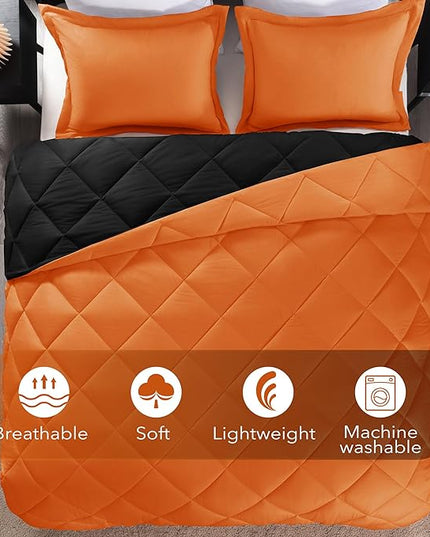 downluxe Twin Comforter Set - Orange and Black Twin Comforter, Soft Bedding Sets for All Seasons -2 Pieces - 1 Comforter (66"x92") and 1 Pillow Sham(20"x26") - LeafyLoom
