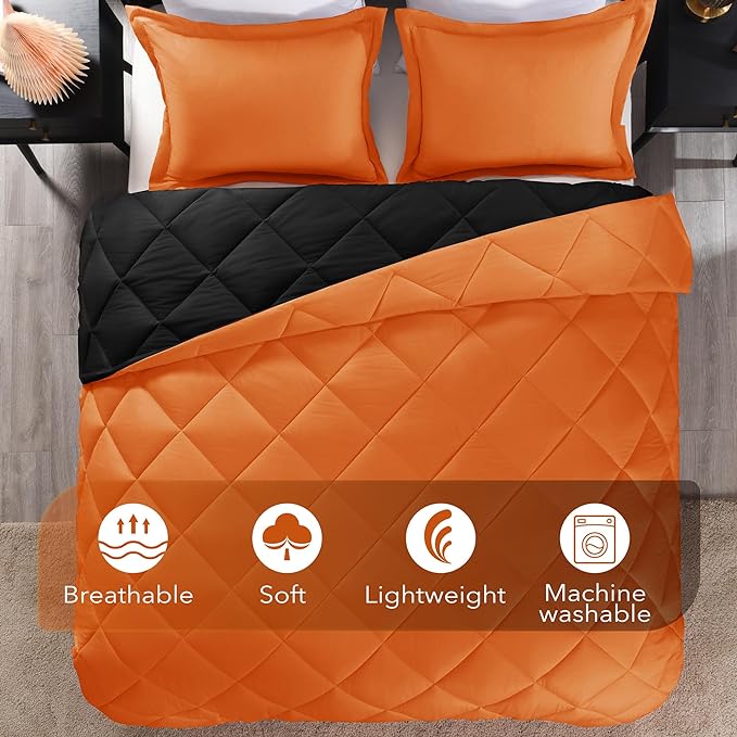 downluxe Twin Comforter Set - Orange and Black Twin Comforter, Soft Bedding Sets for All Seasons -2 Pieces - 1 Comforter (66"x92") and 1 Pillow Sham(20"x26") - LeafyLoom