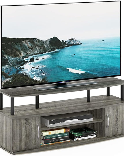 Furinno JAYA Large Entertainment Stand for TV Up to 55 Inch, French Oak Grey/Black - LeafyLoom