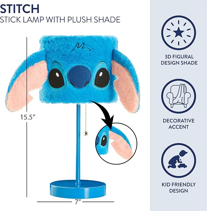 Idea Nuova Disney Stitch Figural Plush Shade Table Lamp, Blue - LeafyLoom