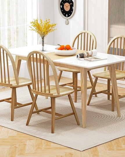 HAPPYGRILL 2 Pieces Wooden Dining Chairs Set, Vintage Armless Windsor Chairs, Kitchen Dining Chairs with Backrest, Natural - LeafyLoom