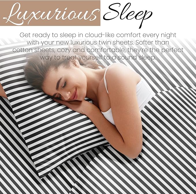 Linen Market 3 Piece Twin Bedding Sheet Set (Gray Ribbon) - Sleep Better Than Ever with These Ultra-Soft & Cooling Bed Sheets for Your Twin Size Bed - Deep Pocket Fits 16" Mattress - LeafyLoom