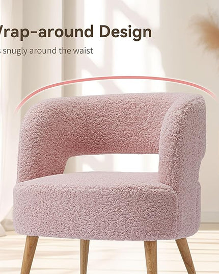 Accent Chair with Ottoman Teddy Fleece Upholstered Armchair Mid-Century Modern Comfortable Chairs and Ottoman Set with Wooden Legs for Living Room, Bedroom(Rose Pink) - LeafyLoom