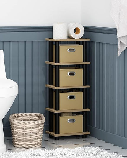 FURINNO LAci 4-Bins System Rack, Oak/Black/Light Brown - LeafyLoom