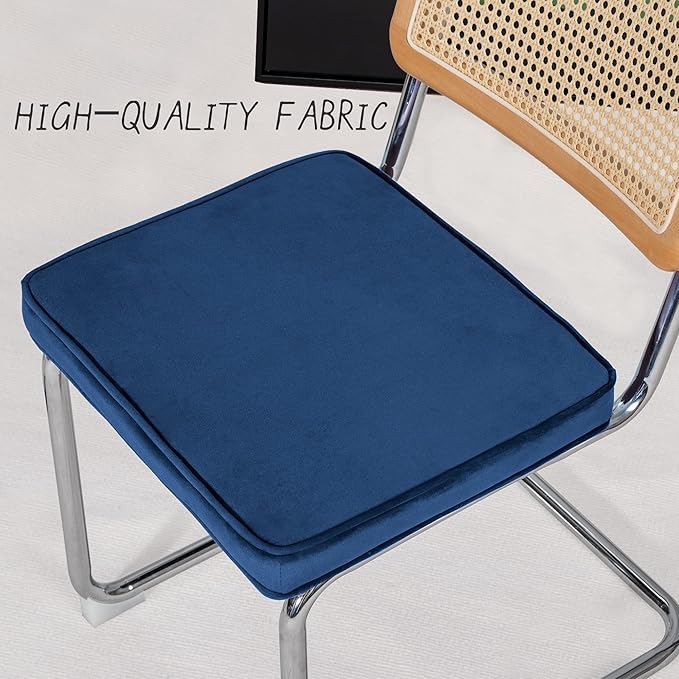 Dining Chair Set of 2, Mid-Century Modern Rattan Dining Chairs with Metal Chrome Legs, Natural Cane Backrest Upholstered for Home Kitchen，Dining Room and Patio, Deep Blue - LeafyLoom