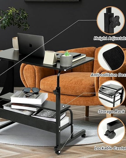 Adjustable Desk Standing Desk Small Desks for Small Spaces Portable Laptop Computer Desk Table for Bedrooms Couch Desk for Home Office Table Mobile Rolling Desk on Wheels 31.5" - LeafyLoom