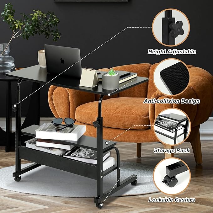 Adjustable Desk Standing Desk Small Desks for Small Spaces Portable Laptop Computer Desk Table for Bedrooms Couch Desk for Home Office Table Mobile Rolling Desk on Wheels 31.5" - LeafyLoom